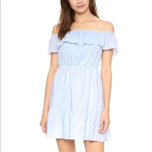 Club Monaco blue silk off shoulder ruffle dress 4